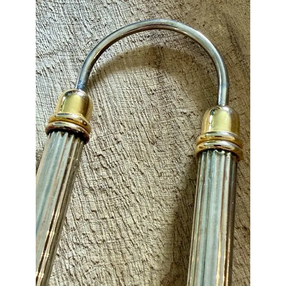 Precioza Platery Vintage Ice bucket Tongs Silver Ribbed With Gold Accents
